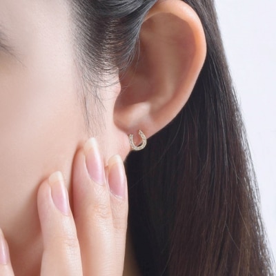 K18YG ホースシュー ダイヤモンド ピアス /b0416da