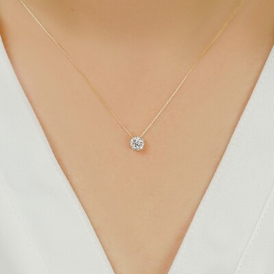 K18YG ヘイロー ダイヤモンド ネックレス Small /b0180da