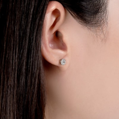 Pt950 ヘイロー ダイヤモンド ピアス /b0378da