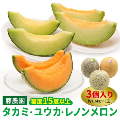 満喫!つがるメロン食べ比べセット (タカミ・ユウカ・レノン) 各1.6kg 3玉セット [0669]