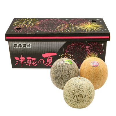 満喫!つがるメロン食べ比べセット (タカミ・ユウカ・レノン) 各1.6kg 3玉セット [0669]