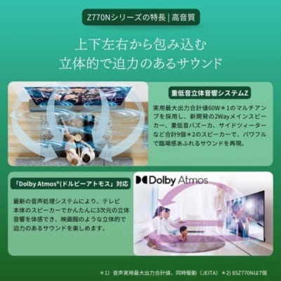 4K Mini LED液晶テレビ REGZA ( レグザ ) Z770N series 100V型