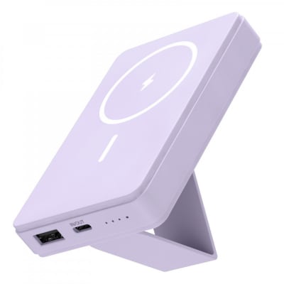 モバイルバッテリー 5000mAh MagSafe対応 ワイヤレス充電器【ラベンダー】