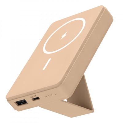 モバイルバッテリー 5000mAh MagSafe対応 ワイヤレス充電器【カフェラテ】