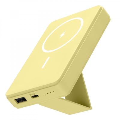 モバイルバッテリー 5000mAh MagSafe対応 ワイヤレス充電器【レモンイエロー】