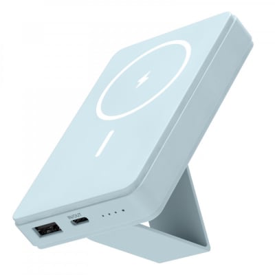 モバイルバッテリー 5000mAh MagSafe対応 ワイヤレス充電器【ベビーブルー】
