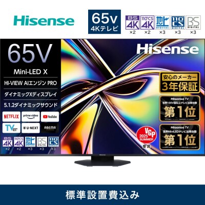 ハイセンス【設置費込み】65V型 65U9R 4K Mini LED 液晶テレビ