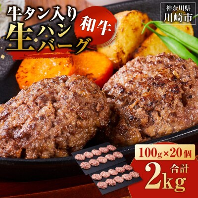 牛タン”入り”和牛生ハンバーグ　100g×20pc　合計2kg【6月発送】