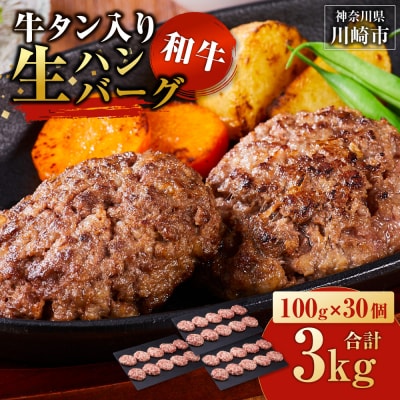 牛タン”入り”和牛生ハンバーグ　100g×30pc　合計3kg【5月発送】