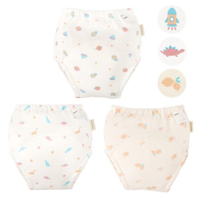 100サイズ「おねむうパンツ」4重トレーニングパンツ3枚セットB(スペース、ザウルス、レモン)