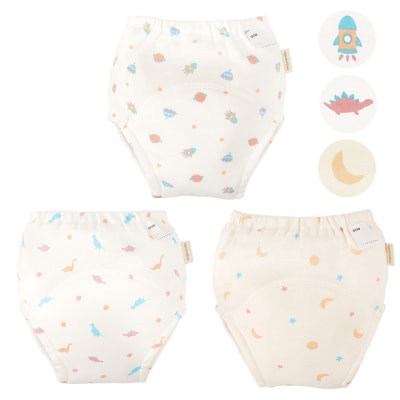 90サイズ「おねむうパンツ」6重トレーニングパンツ3枚セットA(スペース、ザウルス、ムーンスター)