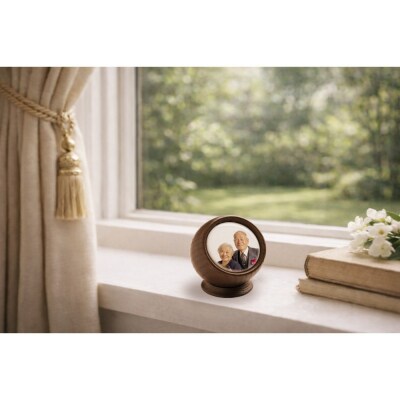 手元供養にも使える写真陶板付き宝物入れ「たまてまり」