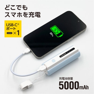 LEDライト付きモバイルバッテリー5000mAh ブルー TL98CL【kw0232-0079-1】