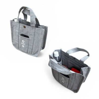 水筒が倒れない仕切り帆布ミニトートバッグ 【グレー】