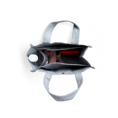 水筒が倒れない仕切り帆布ミニトートバッグ 【グレー】