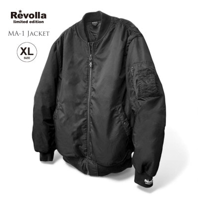 【ブラック・XL】Revolla 中綿入り袖リブプリントMA-1ジャケット