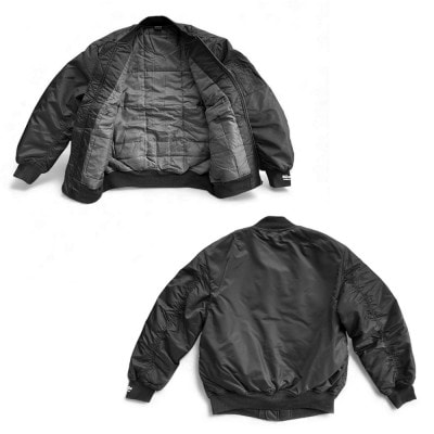 【ブラック・XL】Revolla 中綿入り袖リブプリントMA-1ジャケット