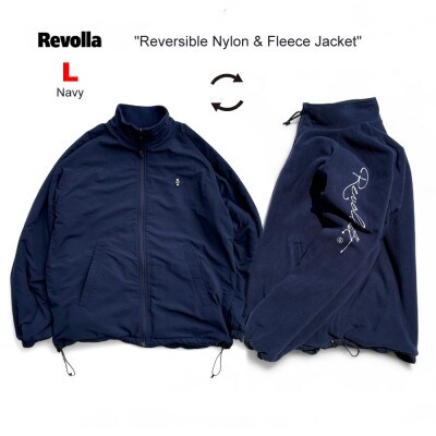 【ネイビー L】2WAY リバーシブル ナイロン×フリース スタンドジャケット