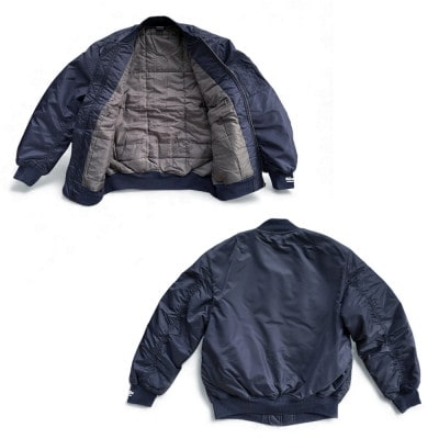 【ネイビー・XL】Revolla 中綿入り袖リブプリントMA-1ジャケット
