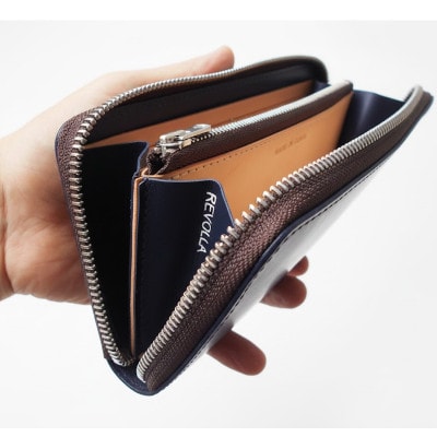 【堅牢さと美しい光沢】ブライドルレザー ラウンドジップロングウォレット 日本製【ネイビー】