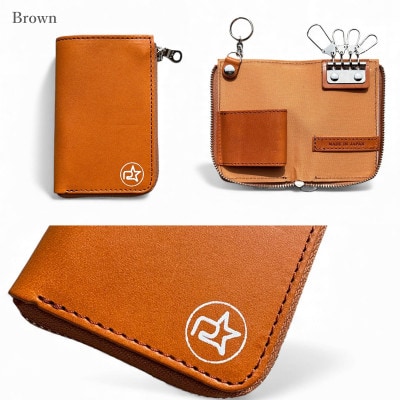 Revolla 国産本革 ラウンドジップ ハーフオープン スマートキーケース 【ブラウン】