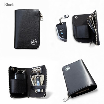 Revolla 国産本革 ラウンドジップ ハーフオープン スマートキーケース 【ブラック】