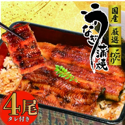 国産　鰻蒲焼4尾(たれ・山椒付き)