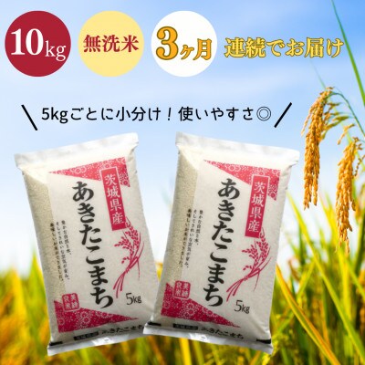 【毎月定期便】無洗米「あきたこまち」10kg(5kg×2)稲敷市産全3回