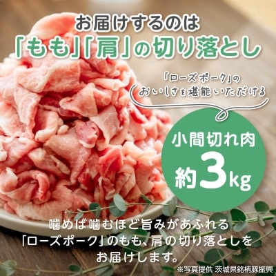 茨城県産銘柄豚【ローズポーク】小間切れ約3kg(200g×15パック入り)茨城県共通返礼品
