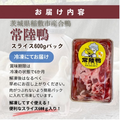 茨城県稲敷市産合鴨【常陸鴨】スライス 600g (冷凍)