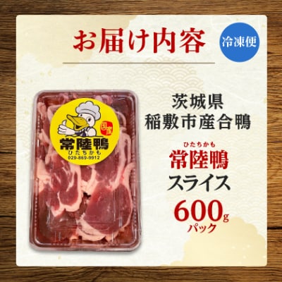 茨城県稲敷市産合鴨【常陸鴨】スライス 600g (冷凍)