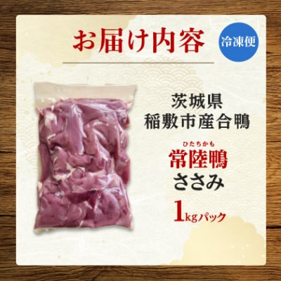 茨城県稲敷市産合鴨【常陸鴨】ささみ 1kg (冷凍)