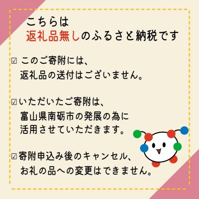 【返礼品なし】富山県南砺市への応援寄附　1口 2,000円