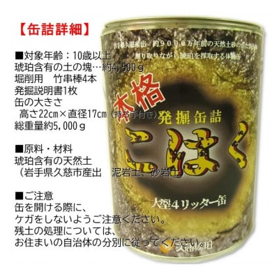 【自宅で琥珀の採掘体験!?】超本格「琥珀BIG缶詰」採掘体験缶セット