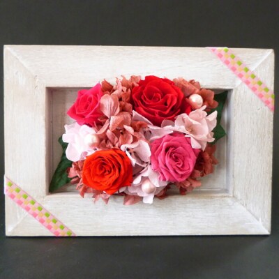 プリザーブドフラワー　フレームアレンジメント(レッド)【14000401】