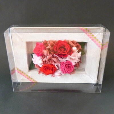 プリザーブドフラワー　フレームアレンジメント(レッド)【14000401】