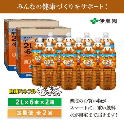 『定期便:全2回』健康ミネラルむぎ茶2L×6本×2箱【500016】