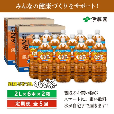 『定期便:全5回』健康ミネラルむぎ茶2L×6本×2箱【500018】