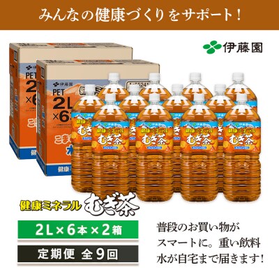 『定期便:全9回』健康ミネラル麦茶2L×6本×2箱【500021】