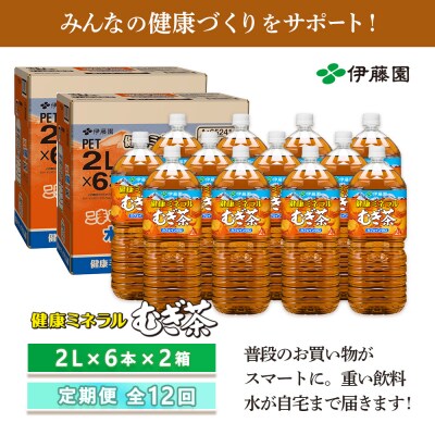 『定期便:全12回』健康ミネラル麦茶2L×6本×2箱【50002401】