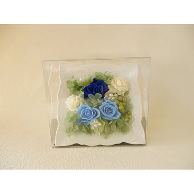 プリザーブドフラワー　磁器フレームアレンジメント(ブルー)【14000101】