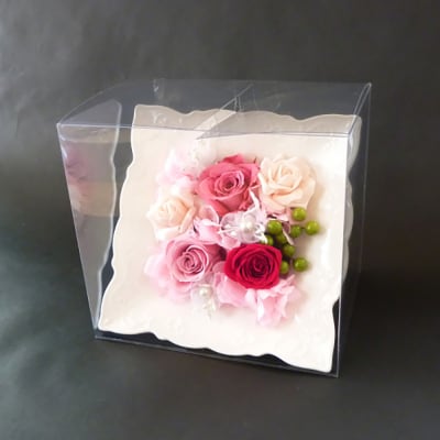 プリザーブドフラワー　磁器フレームアレンジメント(ピンク)【14000201】