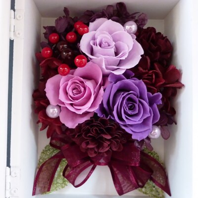 プリザーブドフラワー　フラワーフォトボックス(パープル)【14000601】