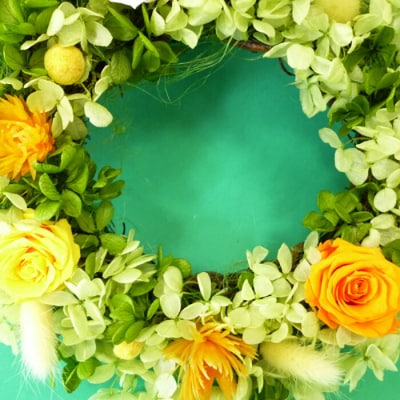 プリザーブドフラワー バラとアジサイのリースS(イエロー)【14000901】