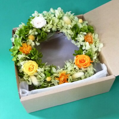 プリザーブドフラワー バラとアジサイのリースS(イエロー)【14000901】