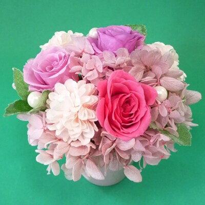 プリザーブドフラワー　ポットアレンジ(ピンク)【14001501】