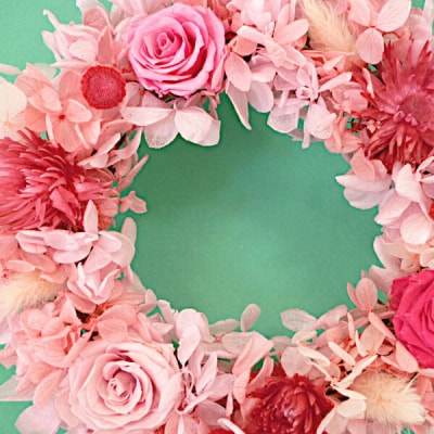 プリザーブドフラワー　バラとアジサイのリースS(ピンク)【14001701】