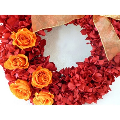 プリザーブドフラワー　バラとアジサイのリースL【14001901】