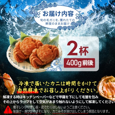 【北海道産】『冷凍』毛ガニ400g前後×2杯【急速冷凍】【52001801】