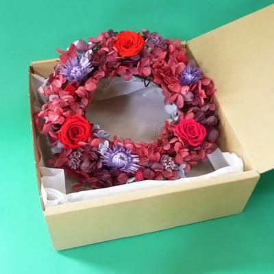 プリザーブドフラワー　バラとアジサイのリースS(レッド)【14000801】